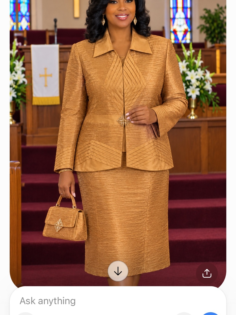 Women's Gold Midi Skirt Suit with Structured Jacket